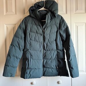 32 Degrees Womens Wide Channel Dark Green Puffer Jacket with Hood Size Medium